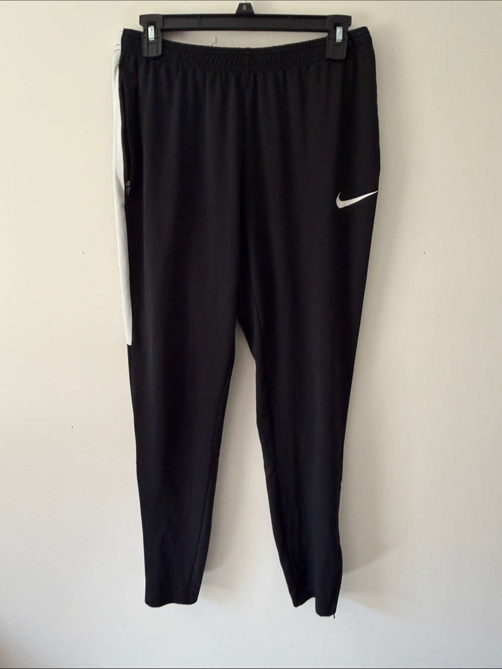 Nike Black Jogger Track Pants with White Swoosh and Side Stripe - Size Small